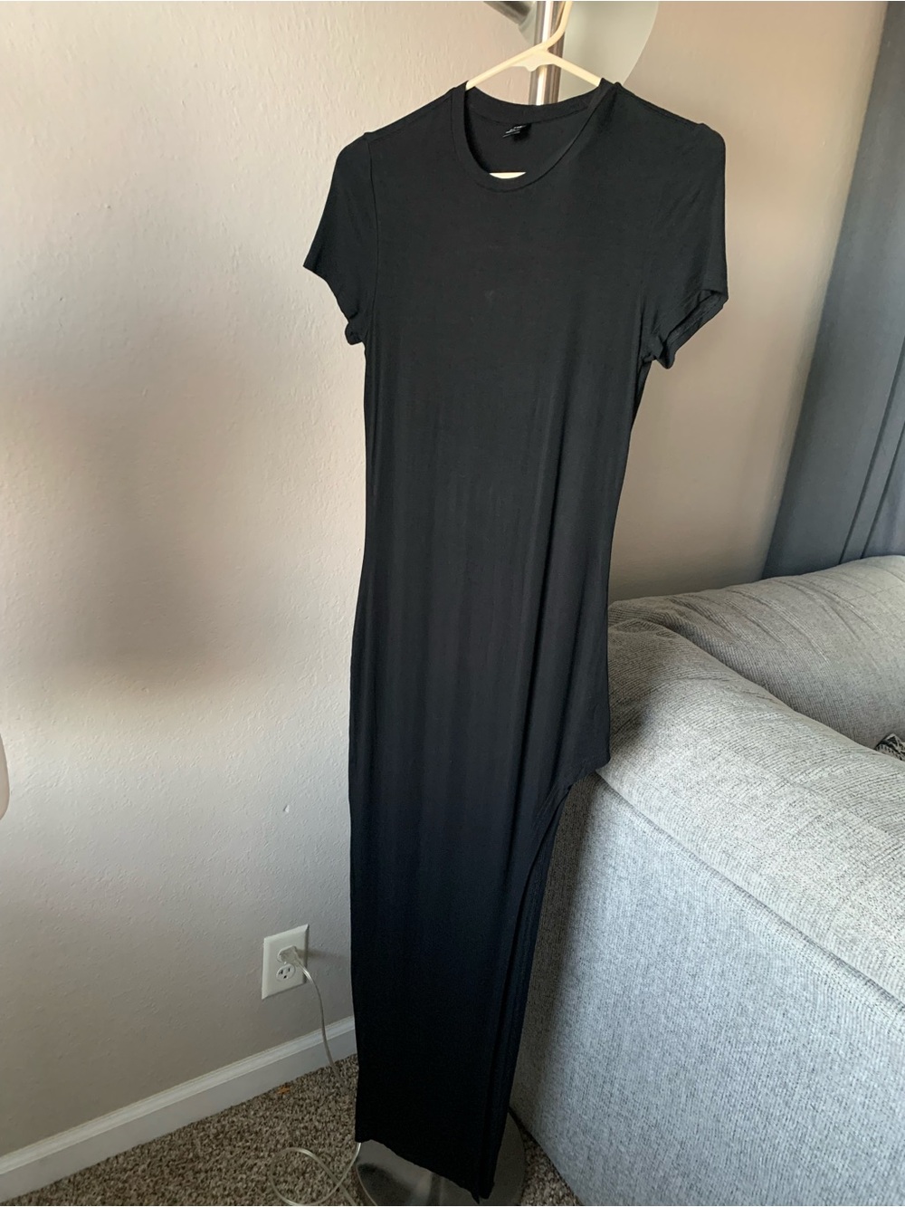 SHEIN Black Asymmetrical Short-Sleeve Maxi Dress